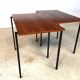 Minimalist walnut & steel stacking side tables, 1960s, Set of 2
