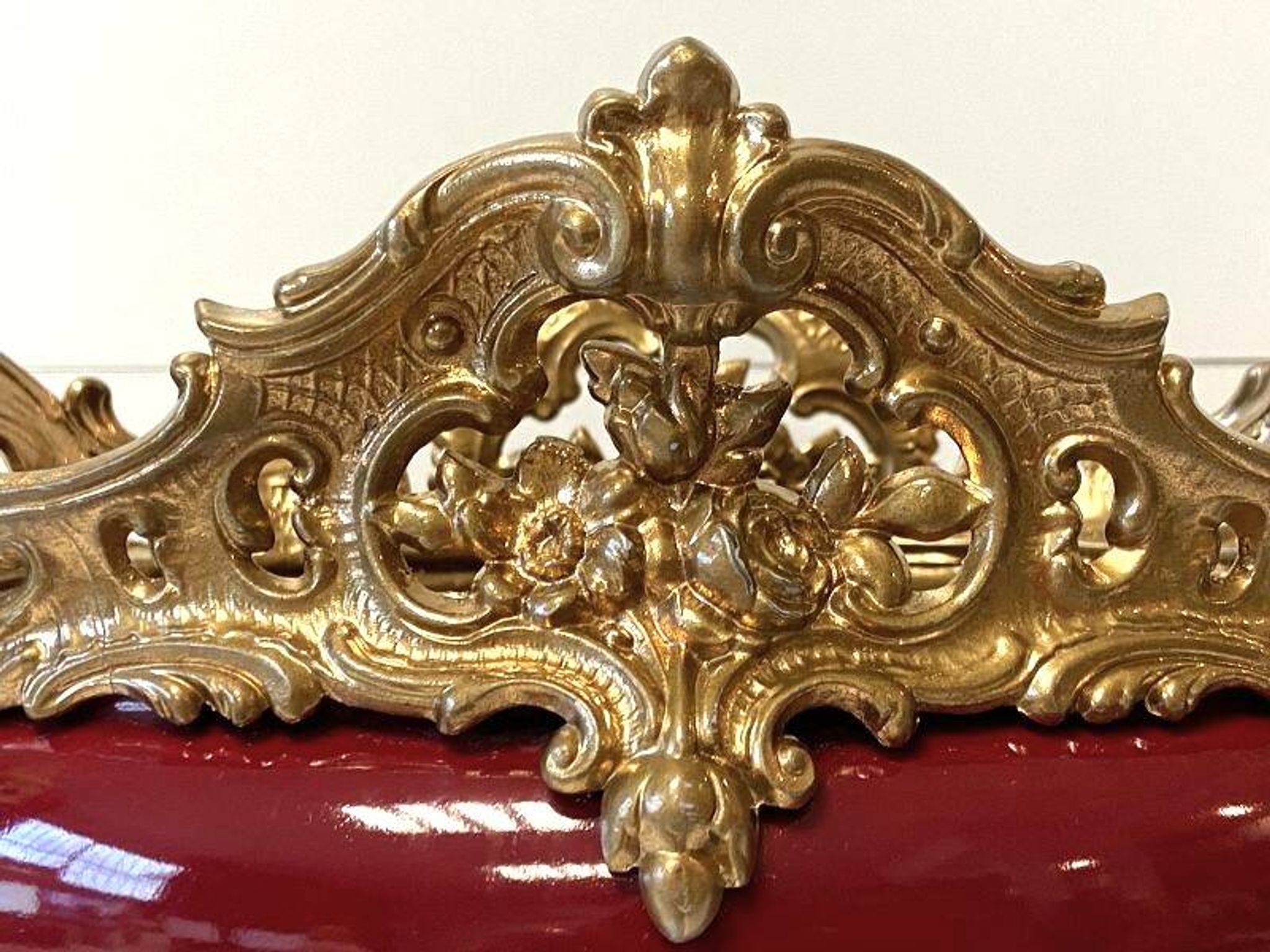 Antique Napoleon III Centrepiece Jardinière in Gilded Metal and Faience