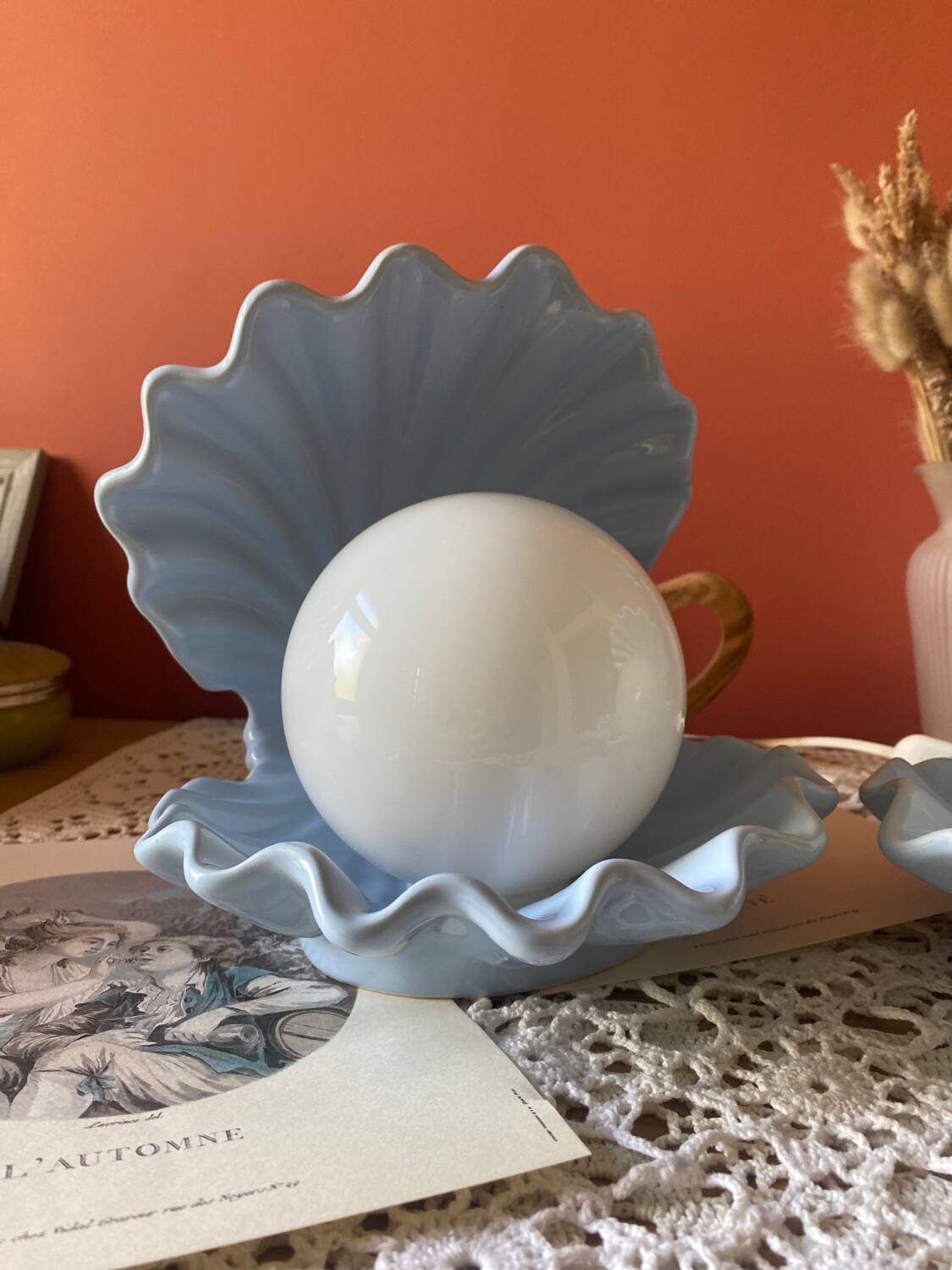 Rare pair of vintage shell lamps