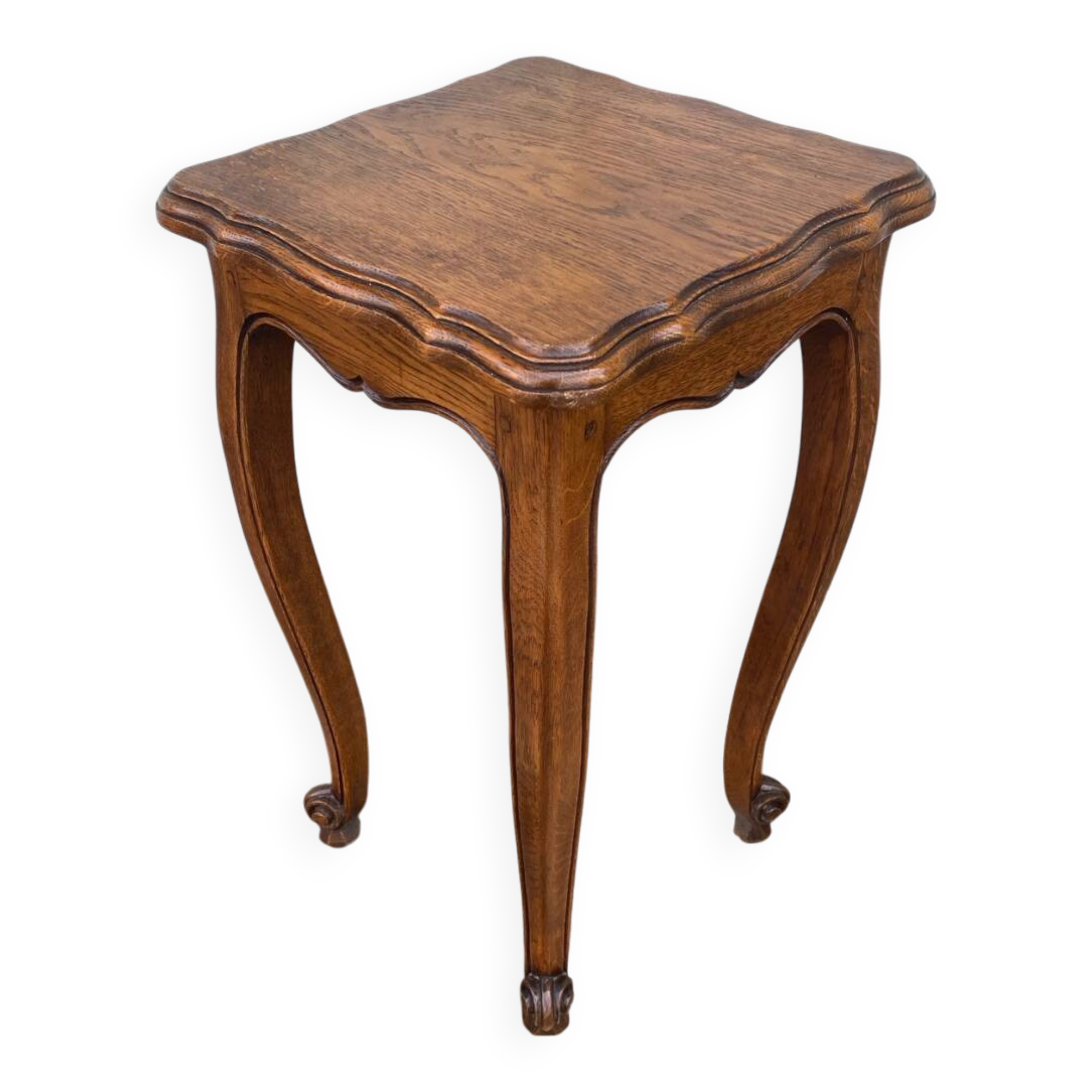 Antique louis xv style solid oak side table with curved legs vintage