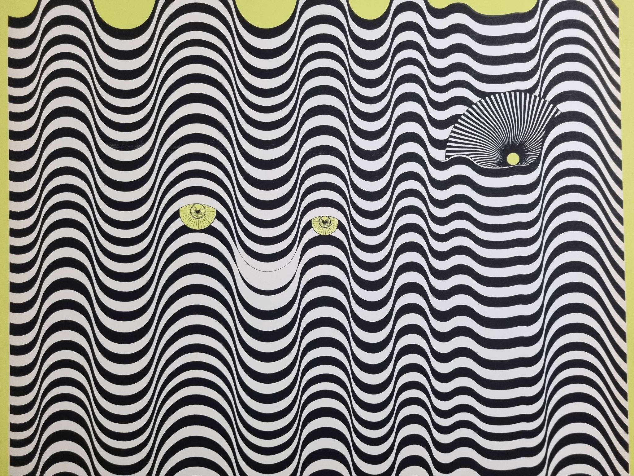 Screenprint signed after Maurice Tirmarche, Optical work of art "Op Art in yellow", 50 x 65 cm