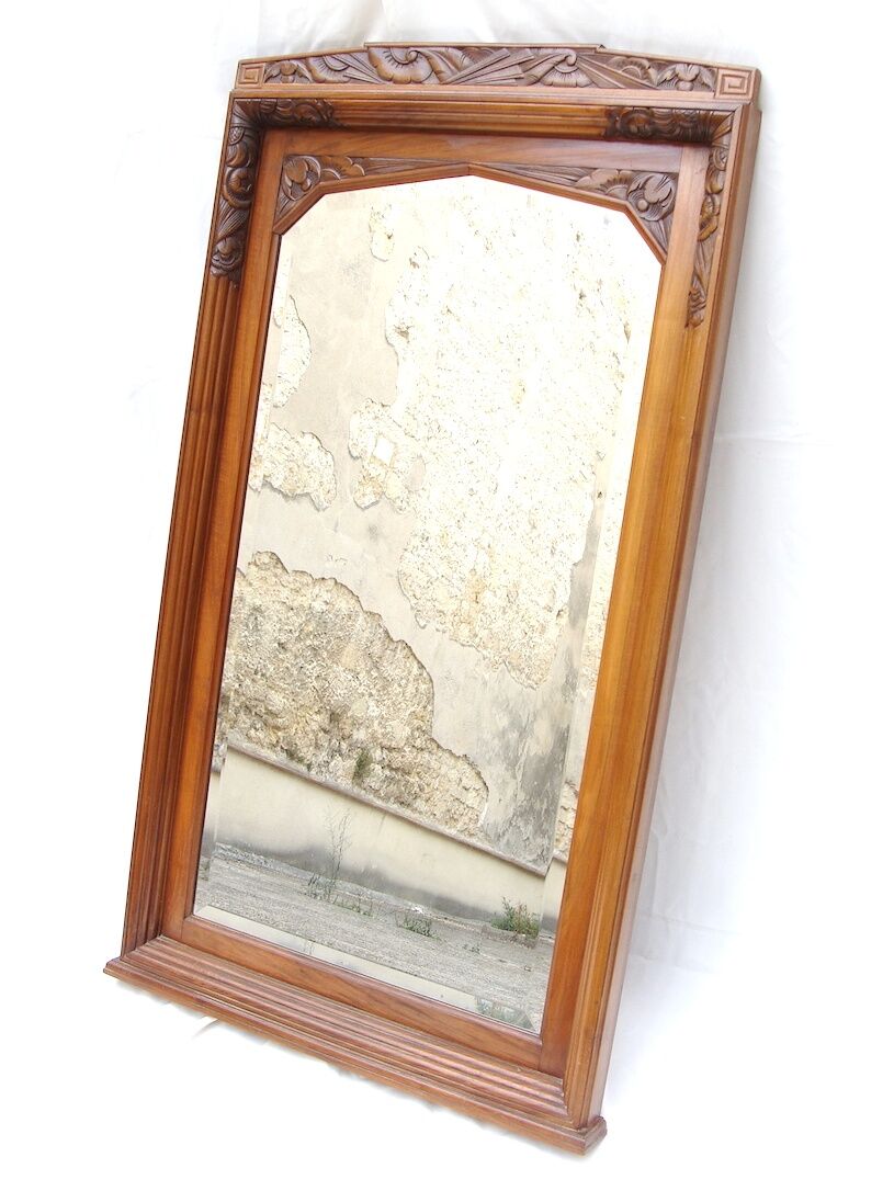 Miroir de cheminée Art Déco en bois sculpté - 82 cm x 150 cm