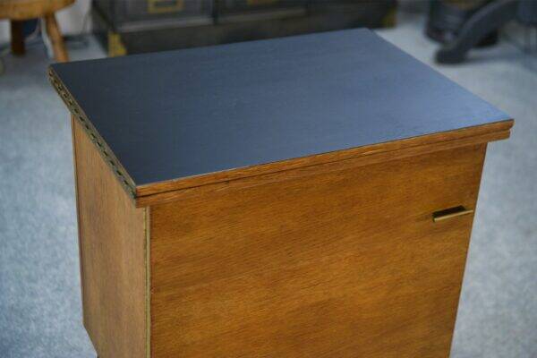 Folding occasional desk, steel, brass and oak, 1960s
