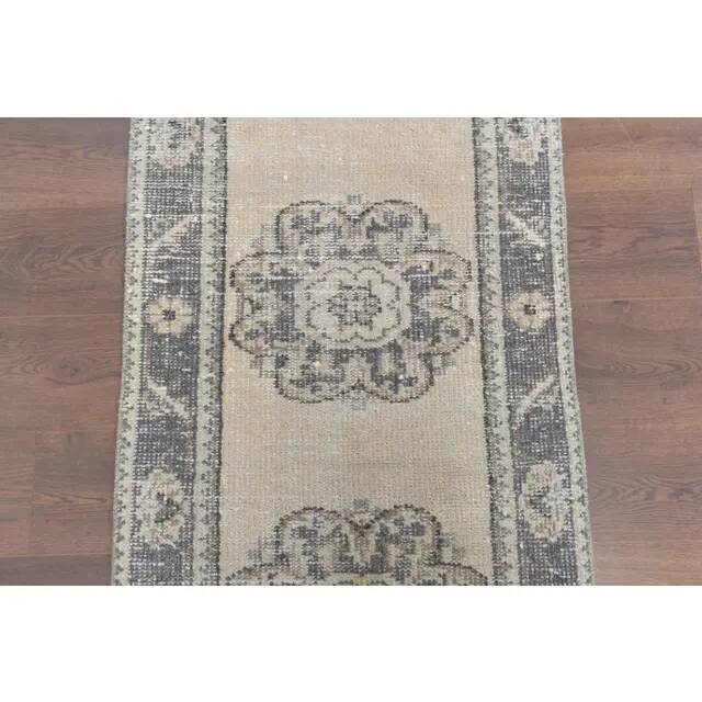 Vintage Turkish Oushak Handmade Wool Cotton Beige Runner 74x285