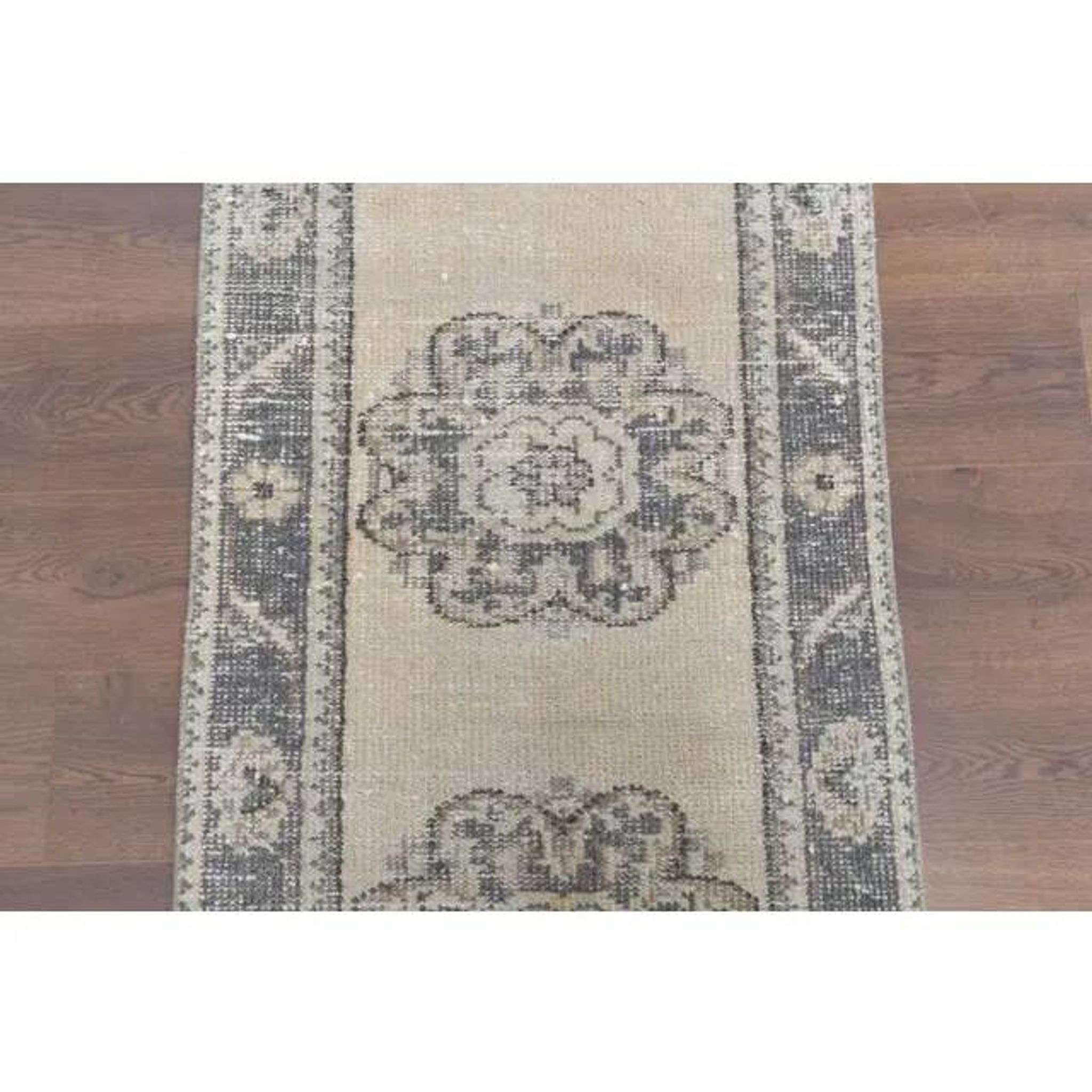 Vintage Turkish Oushak Handmade Wool Cotton Beige Runner 74x285