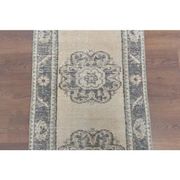 Vintage Turkish Oushak Handmade Wool Cotton Beige Runner 74x285