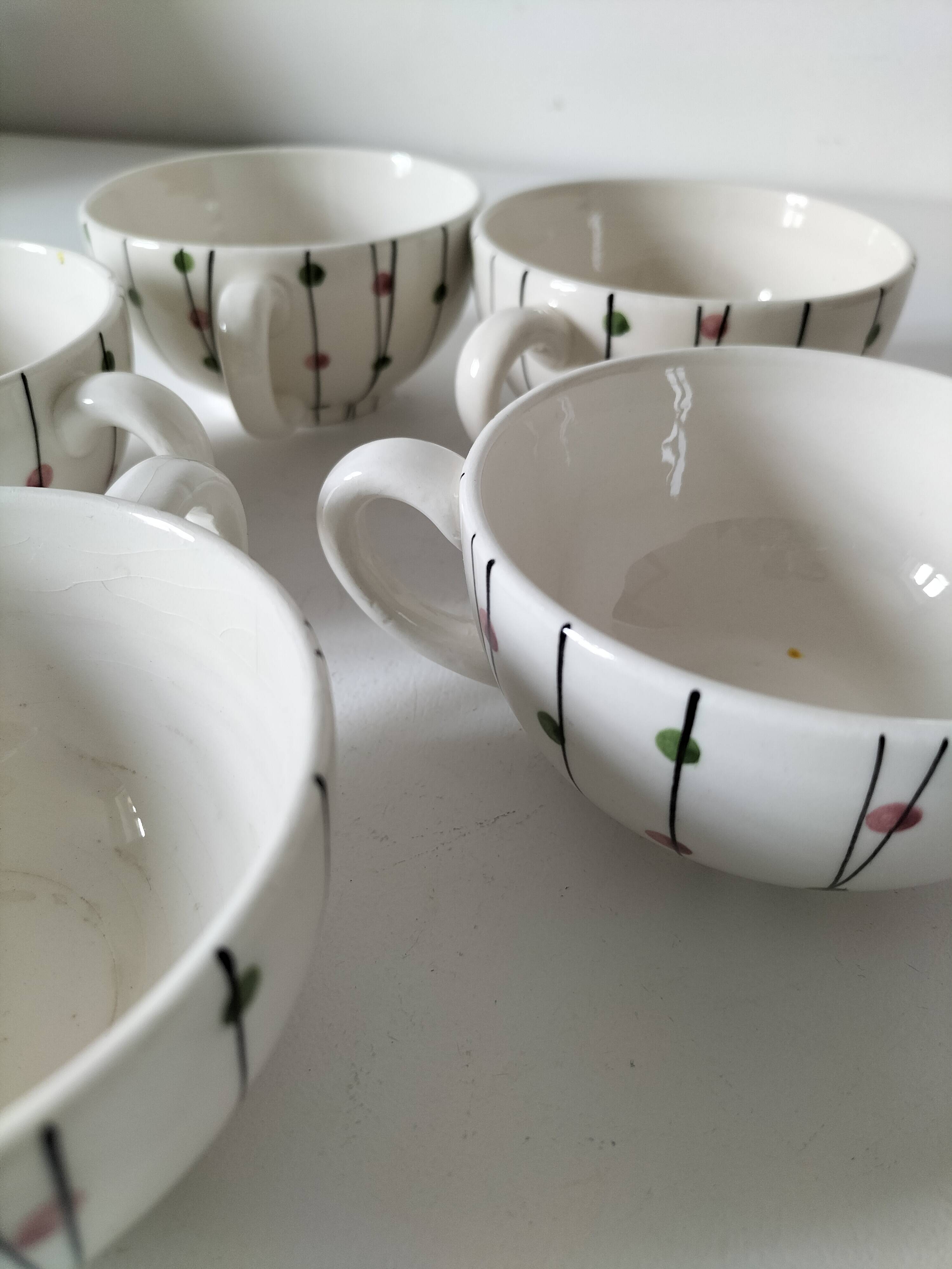 Set of 5 vintage Schramberg mugs – “Sonja” design, 1950s