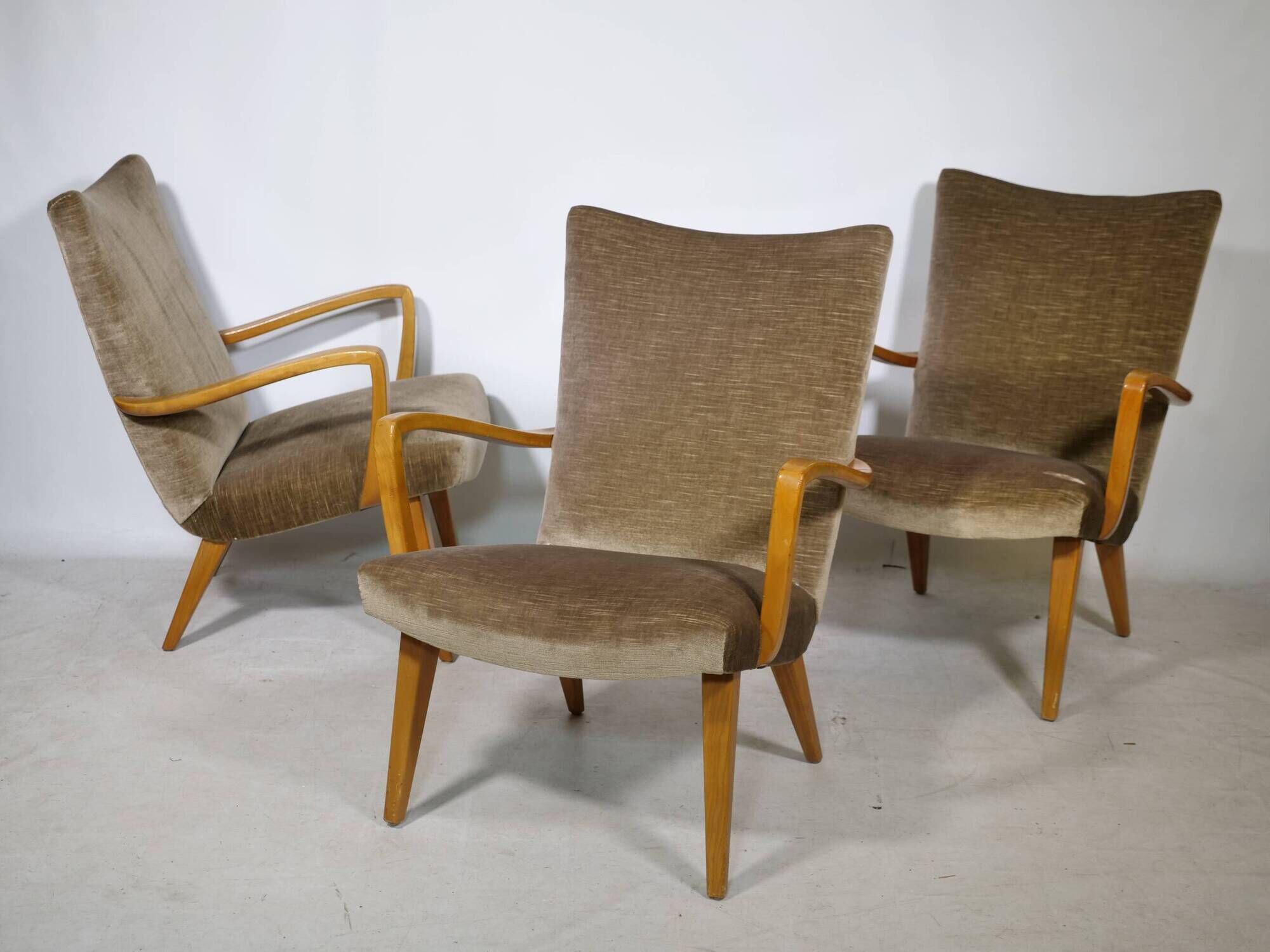 Mid Century Lounge Armchairs with Velvet Upholstery, Set of 3, 1960s