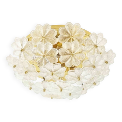 Grand plafonnier en verre de Murano et laiton de style mid-century par Ernst Palme, Allemagne, années 1960/70.