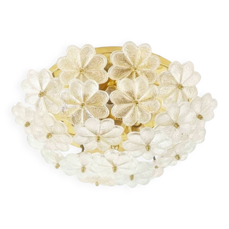 Large Mid-Century Murano Glass & Brass Flower Ceiling Light by Ernst Palme, Germany, 1960s/70s