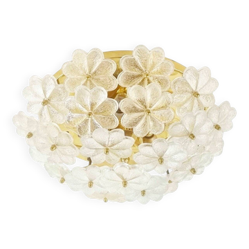 Large Mid-Century Murano Glass & Brass Flower Ceiling Light by Ernst Palme, Germany, 1960s/70s