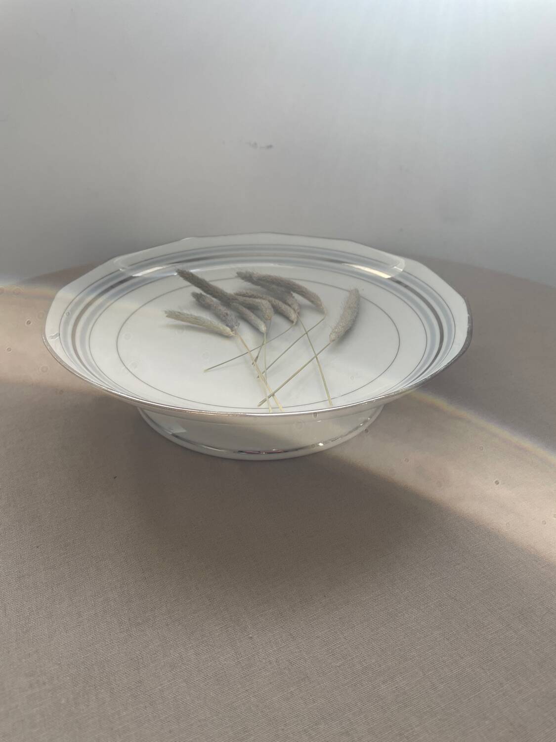 Shallow dish centrepiece French porcelain M&S silver trim