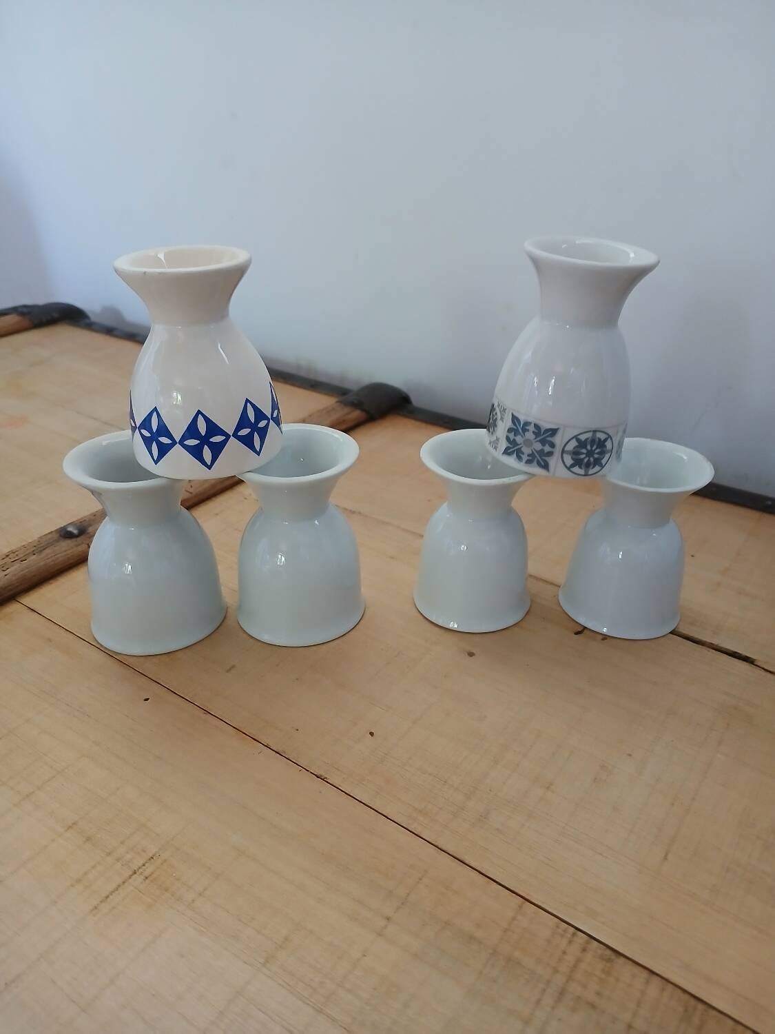 6 mismatched antique egg cups