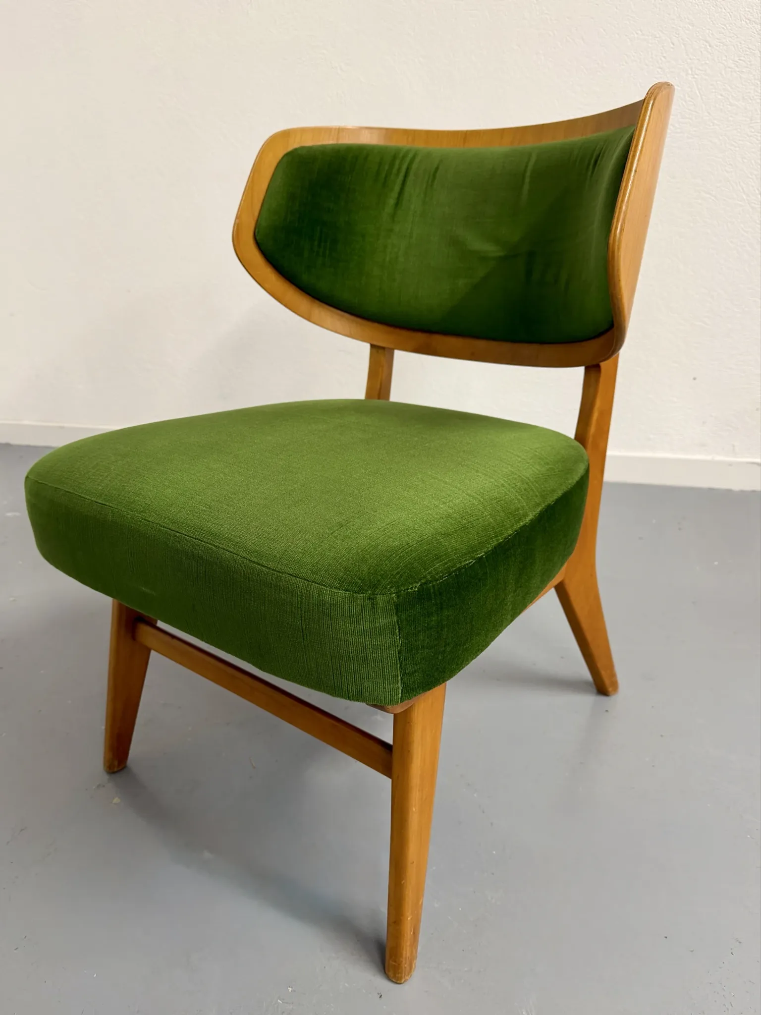 Sofa and armchair designed by Herta-Maria Witzemann, moulded wood, 1960s.