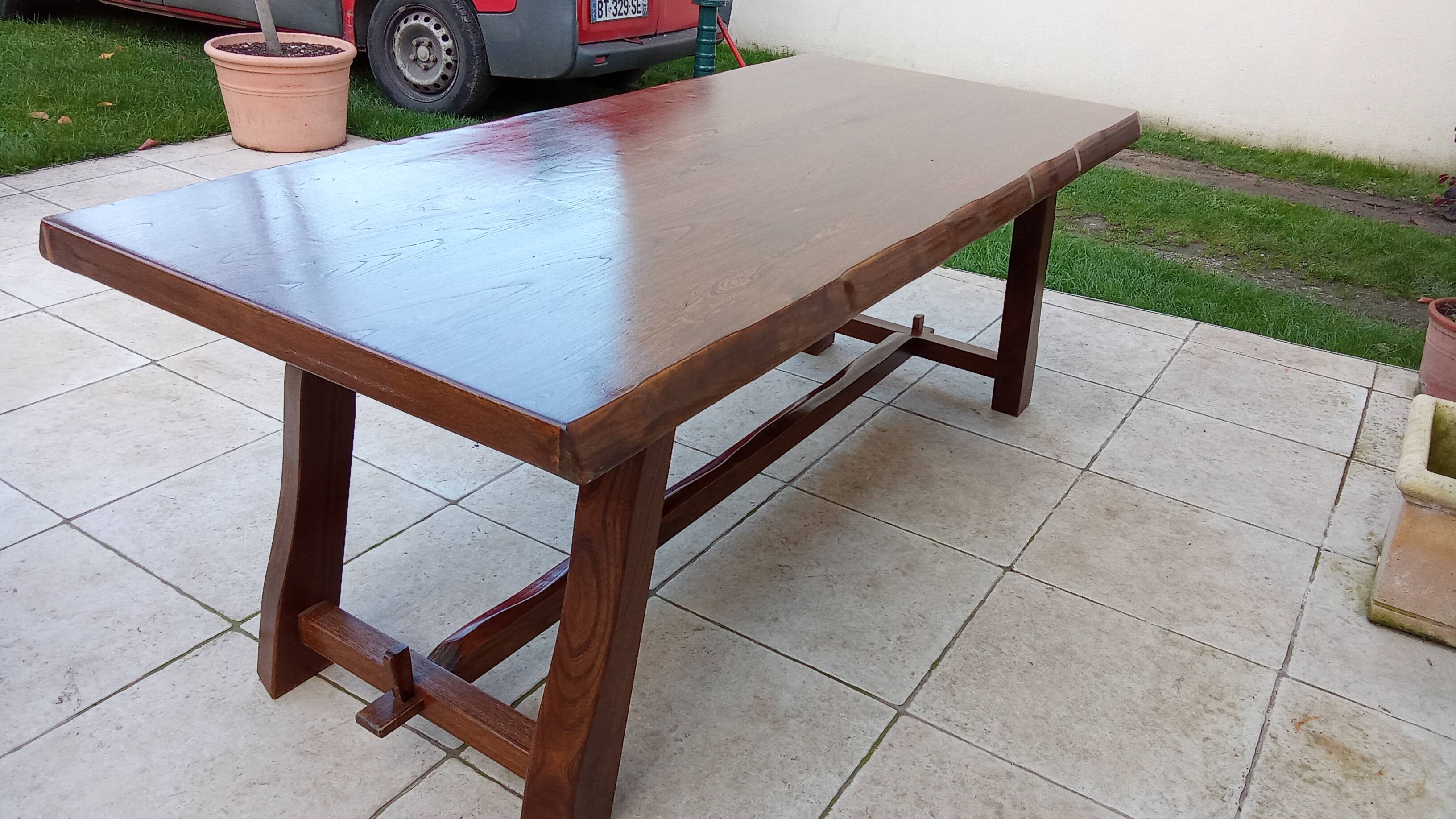 Vintage Scandinavian Brutalist Elm Farmhouse Table