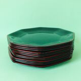 Lot of 12 black and red plates 80s of the style arcoroc collection octime