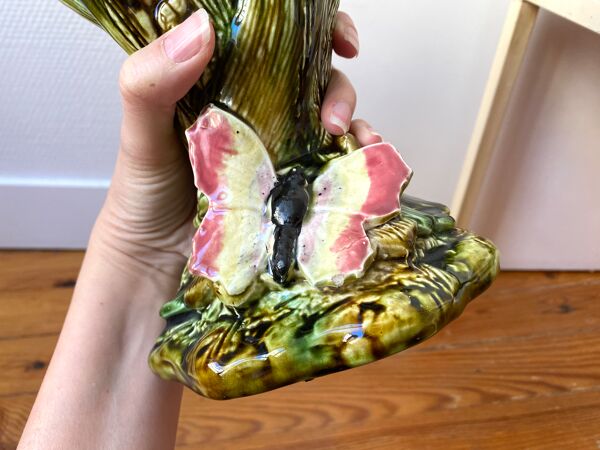 Vase en barbotine majolica gerbes de blé années 30 vintage