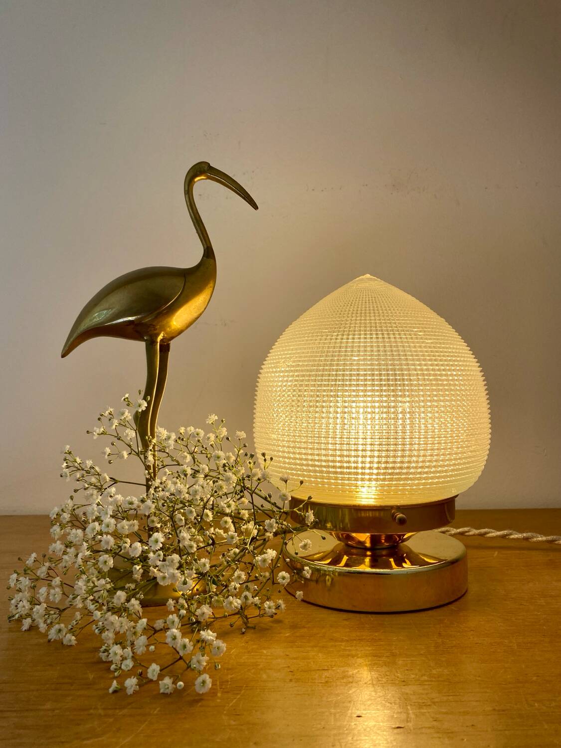 Vintage globe table lamp in holophane glass