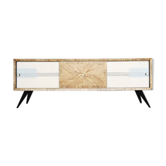 Mid-century vintage Ash sideboard with hand-painted pattern, 1960s
