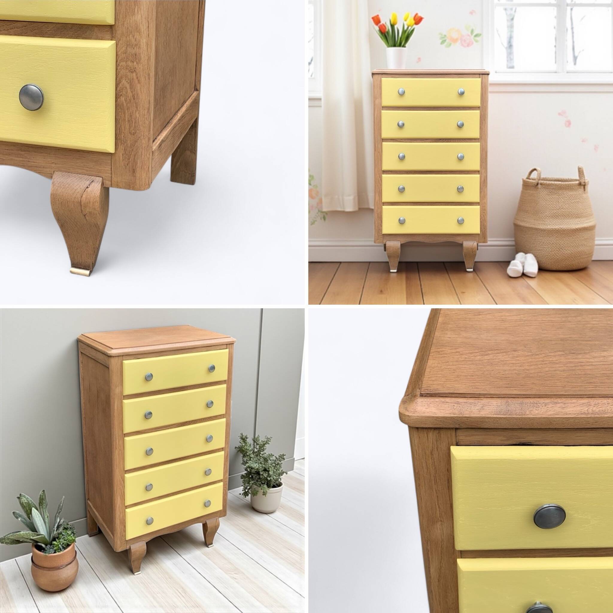 Art Deco chest of drawers in raw oak and yellow