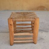 Tabouret berbère vintage bois et paille
