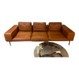 Minimalist 3-seater cognac leather sofa