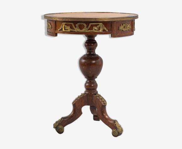 Guéridon circulaire tripode en bois et bronze