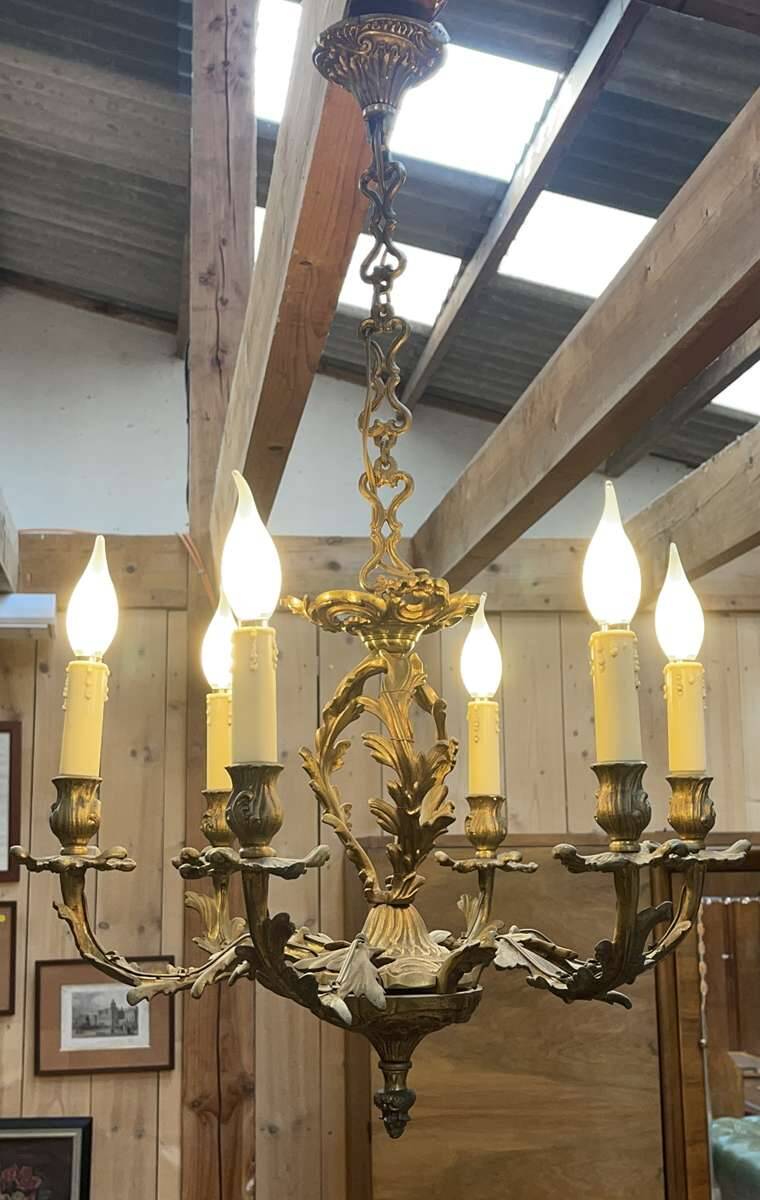 Louis XV style 6-light bronze chandelier from the 1950s