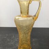 Carafe verre soufflé craquelé jaune avec anse décoration cuisine vintage