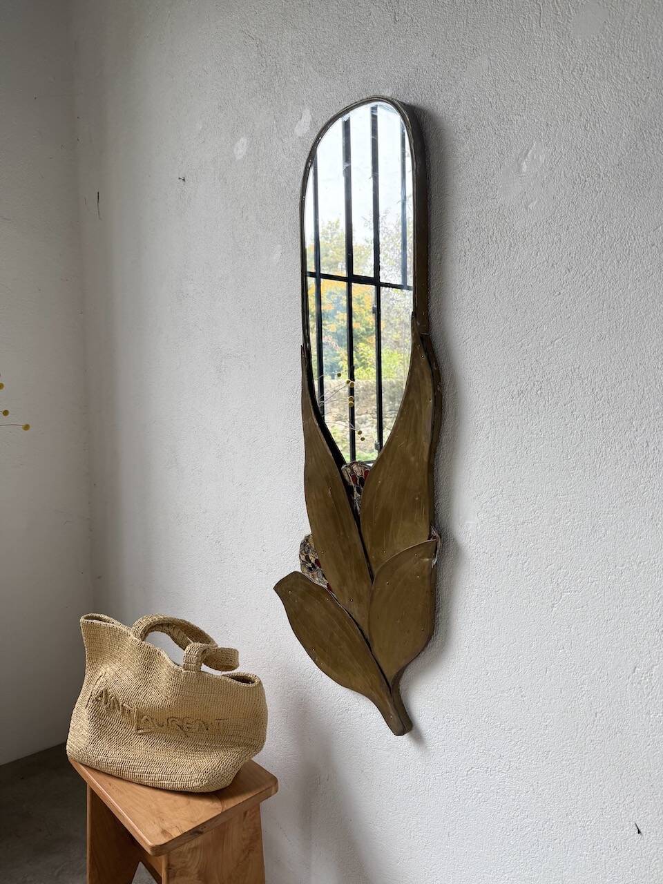 Brass flower oval mirror 1960