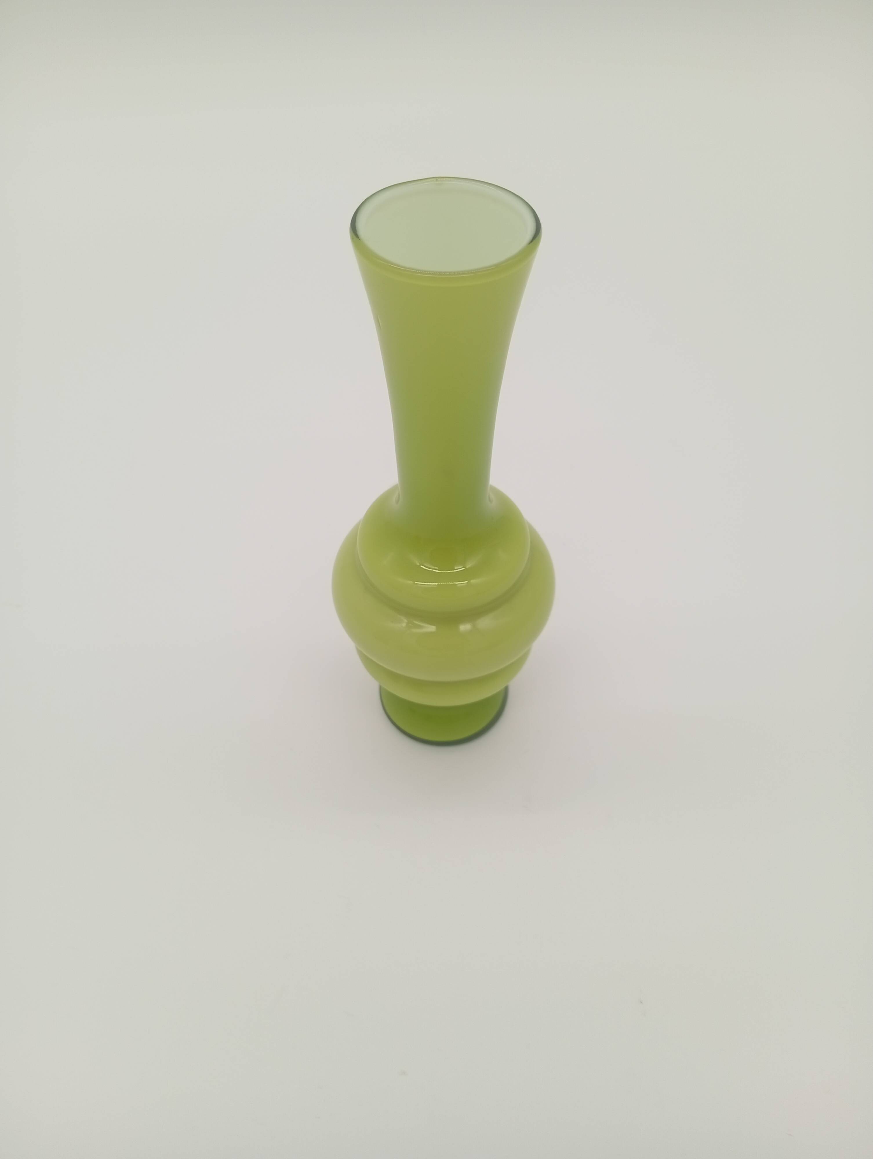 Green Ribbed Hooped Opaline Glass Vintage Space Age Vase 70s 80s Murano