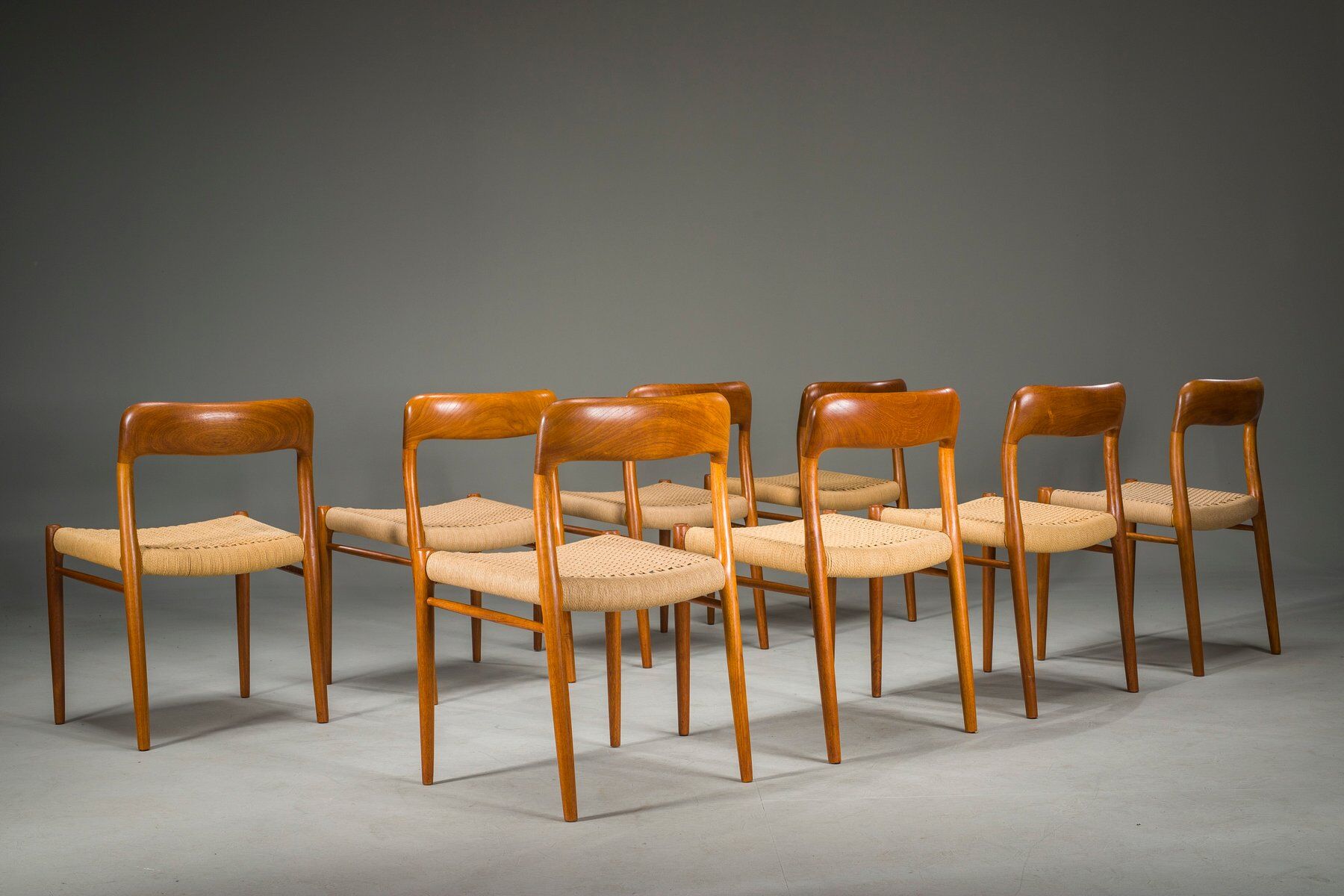 Danish teak Model 75 dining chairs by Niels Møller, 1960s, set of 8