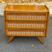 Scandinavian chest of drawers in oak and rattan from the 1960s