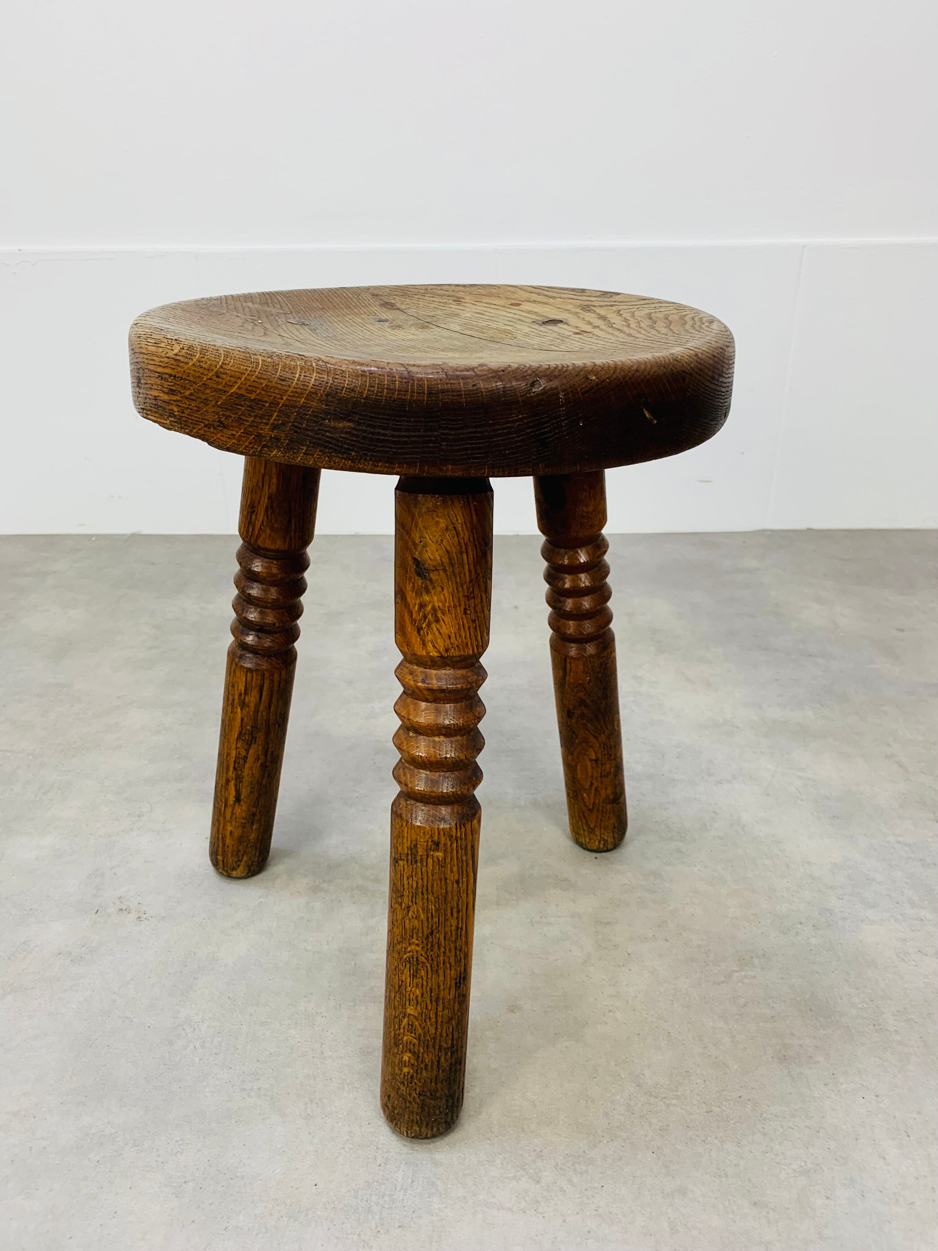 Brutalist tripod stool solid wood