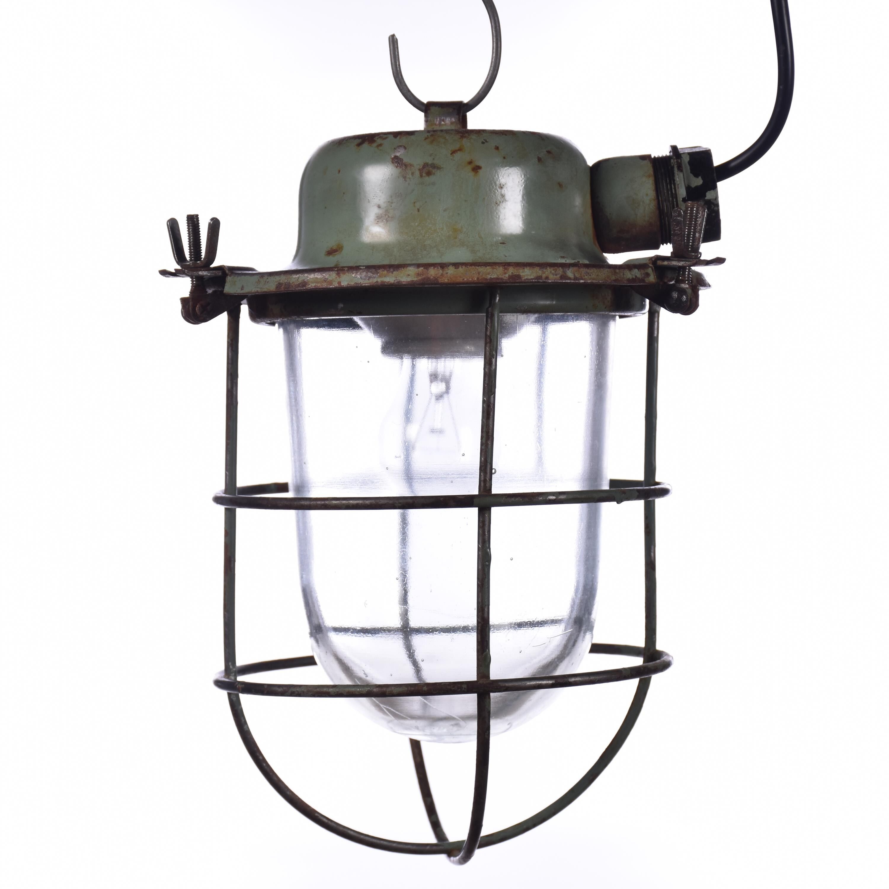 Industrial cage lamp green