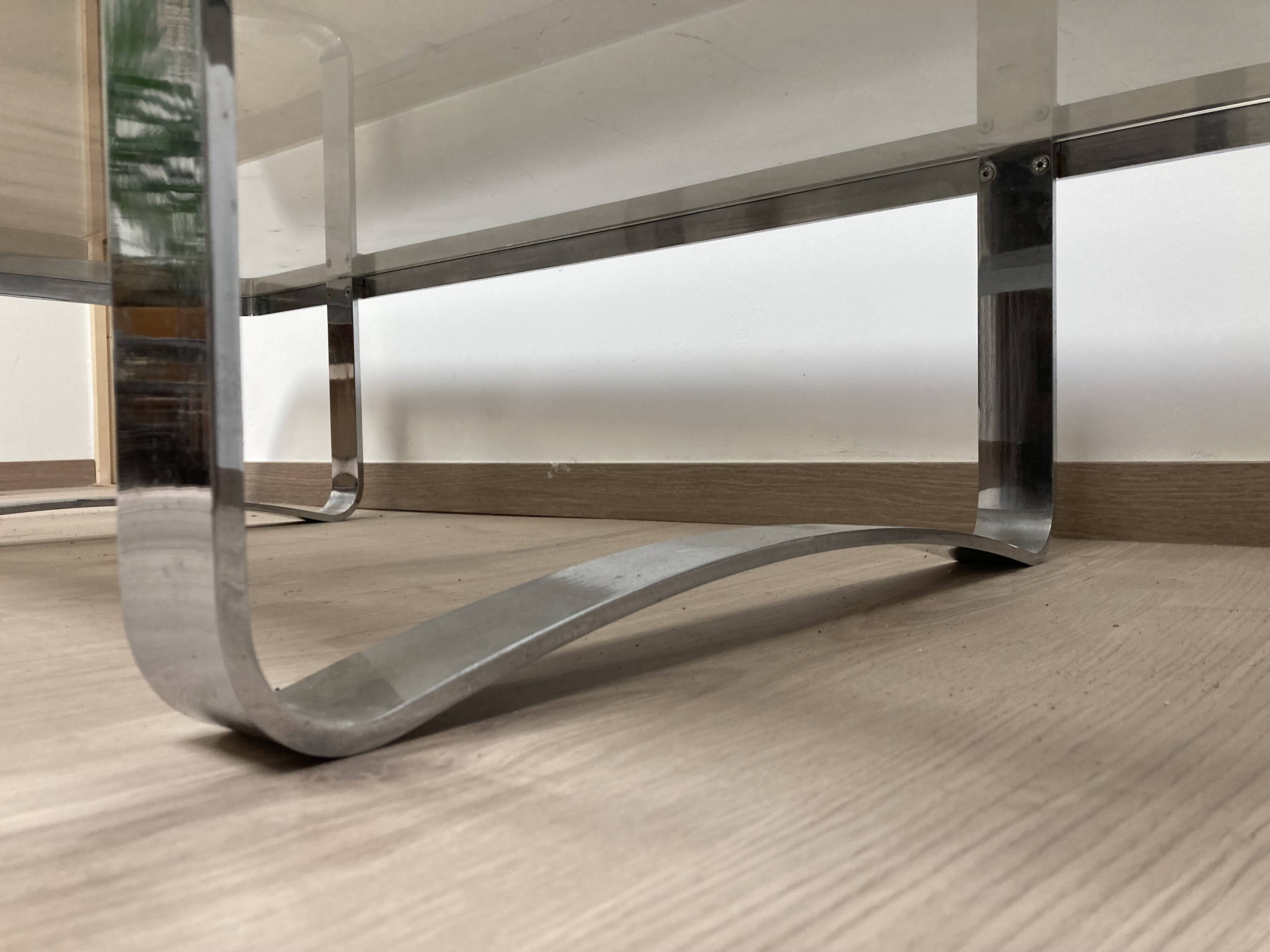Coffee table design bronze chrome thick smoked glass circa 1970