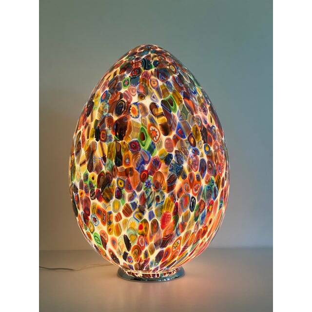 Contemporary Floral Multicolor Murano Style Glass Egg Table Lamp, lot of 2 or a pair of chandeliers