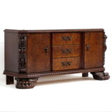 Hand carved 19th century Burr Walnut Sideboard cabinet with big Lion claw / paw feet.