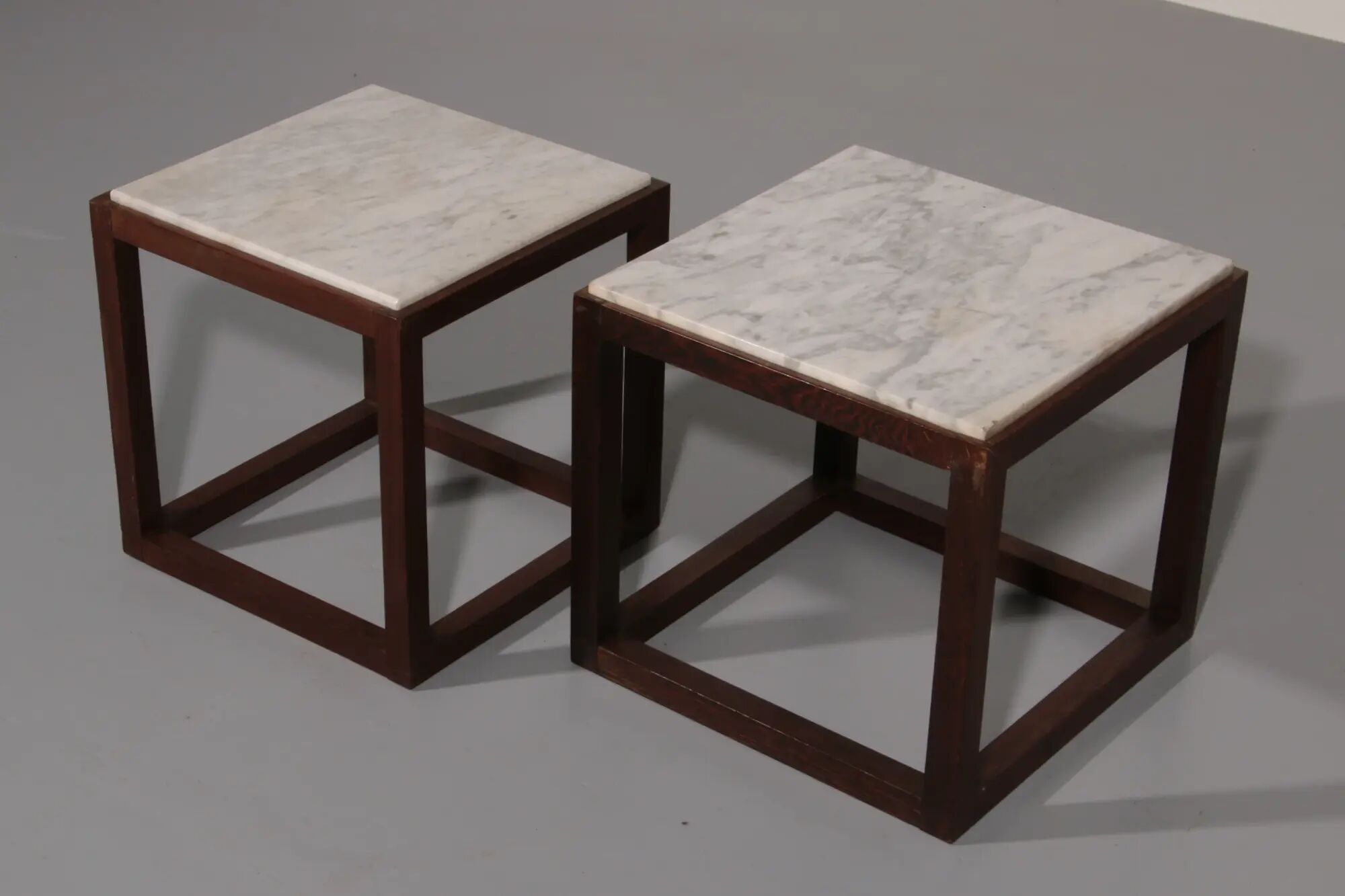 Rare 1970s cubic wenge & marble side tables by Claus Bonderup & Torsten Thorup