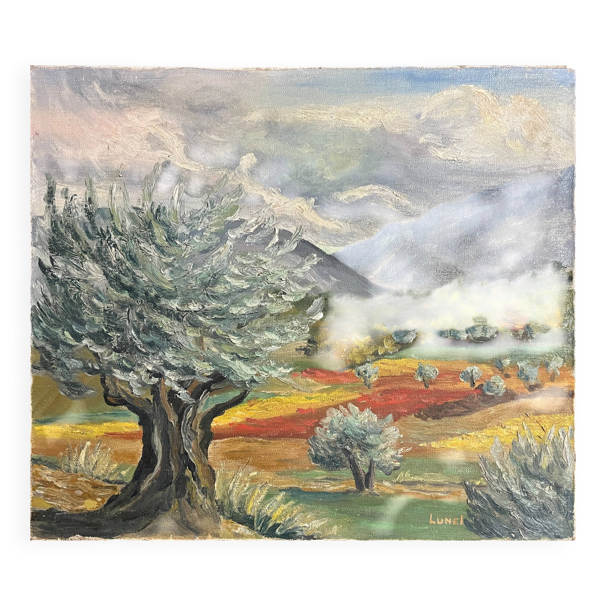 Tableau HST "Olive Trees" South of France signed Lunel
