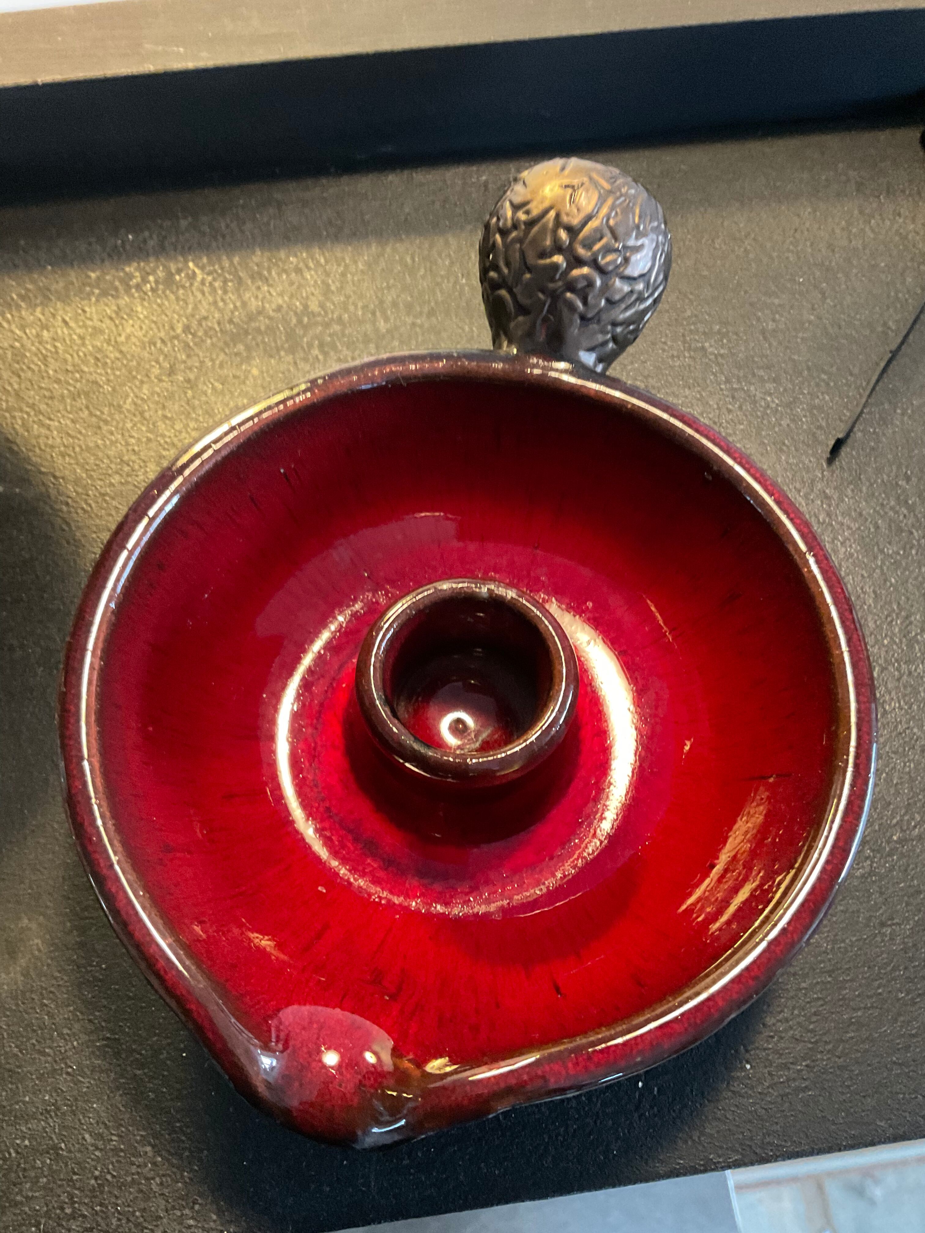 Duo of vintage enamelled ceramic candle holders born 60-70