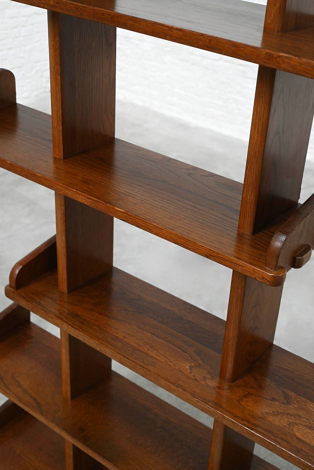 Brutalist Oak Asymmetrical Shelving Unit or Bookcase, 1970s