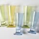Set of 5 Colorful Yellow, Green and Blue Water Tumblers / Turkey / 2000s