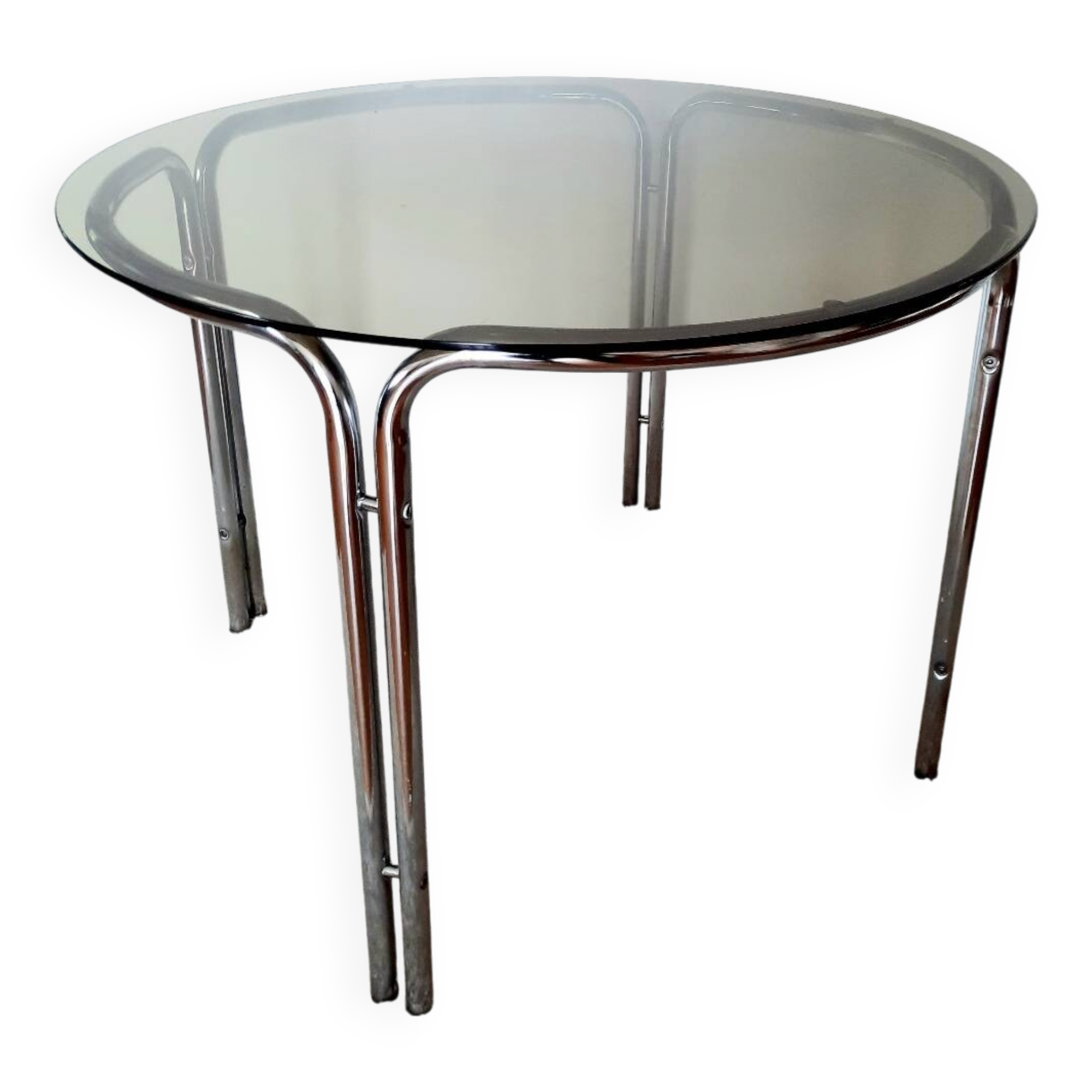 Space Age dining table smoked glass - chrome 70's