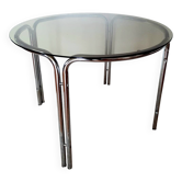 Space Age dining table smoked glass - chrome 70's