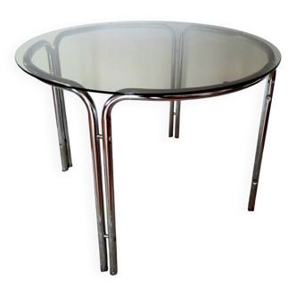 Space Age dining table smoked glass - chrome 70's