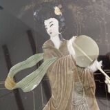 Chinese decorative table – black lacquer, jade and mother-of-pearl inlays