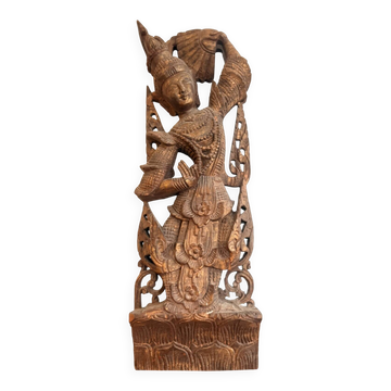 Carved Wood Panel Apsara Dancer Thailand Bali Mural Mukata Devata 19th Century