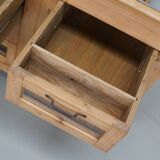 Meuble de mercerie hollandais vintage en pin et verre