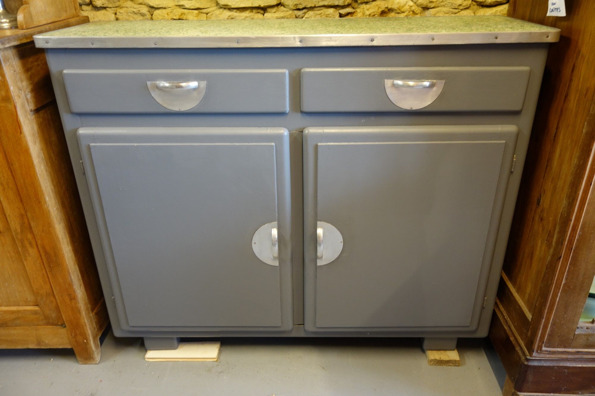 Gray mado low sideboard and original green speckled top